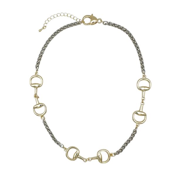 TWO TONE RH CHAIN GOLD HORSEBIT NECKLACE
