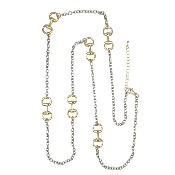 TWO TONE RH CHAIN GOLD HORSEBIT NECKLACE