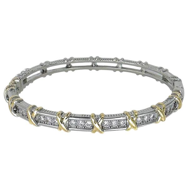 TWO TONE “X” CZ PAVE BANGLE