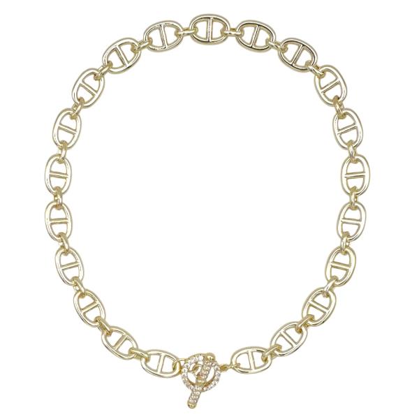 GOLD CZ PAVE TOGGLE NECKLACE