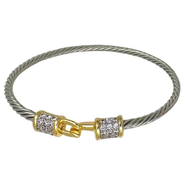 TWO TONE CABLE CZ PAVE HOOK BRACELET
