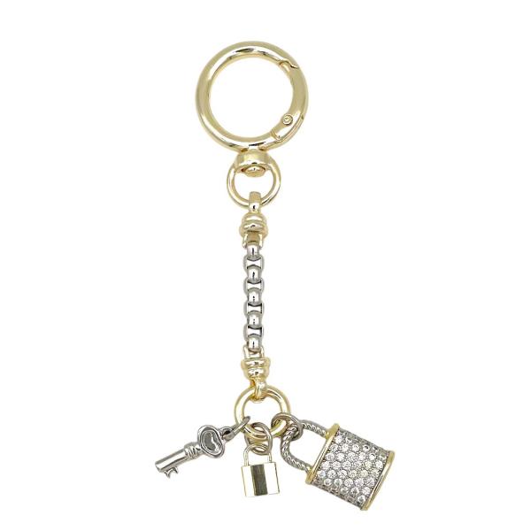 TWO TONE TRIPLE CZ KEY LOCK BAG CHARM