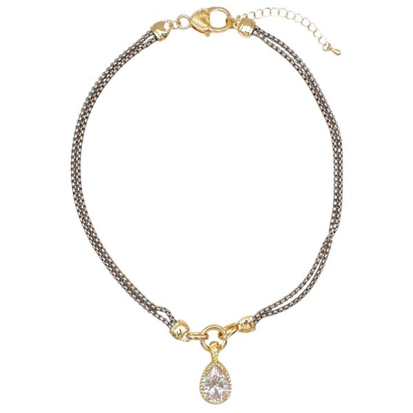 TWO TONE DOUBLE CHAIN CZ NECKLACE
