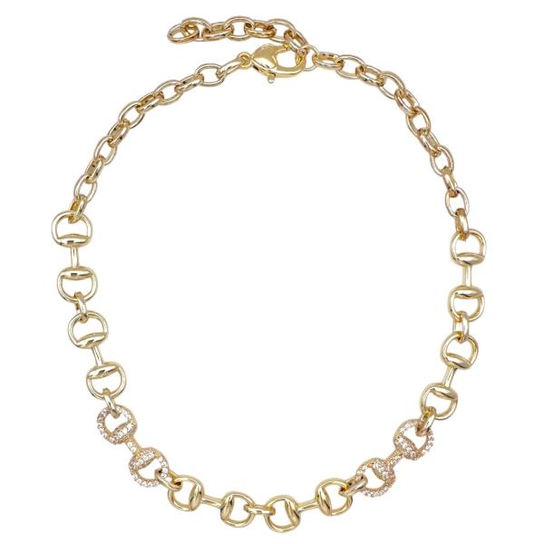 GOLD HORSEBIT CZ PAVE LINK NECKLACE