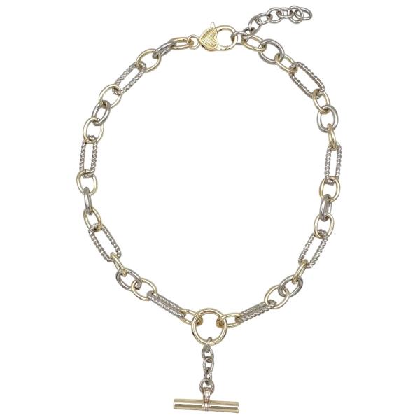 TWO TONE CABLE LINK Y CHAIN T BAR NECKLACE