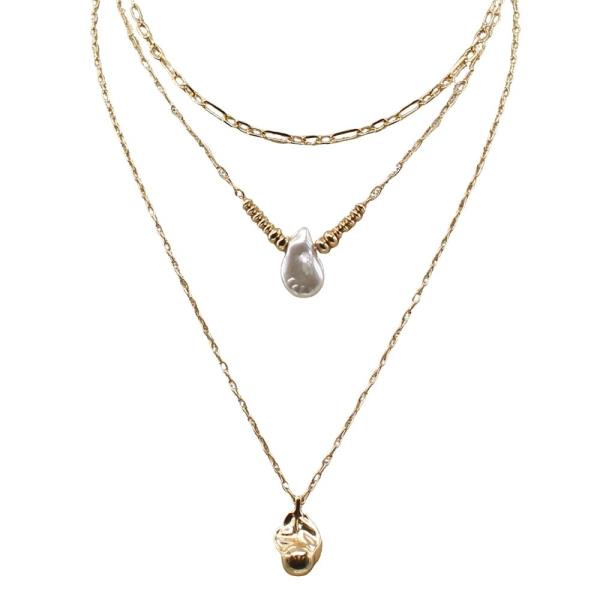 3 LAYERED MULTI CHAIN W/PENDANT NECKLACE