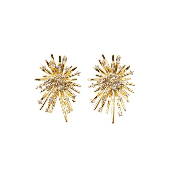 FIRE FLOWER CZ STONE PAVE POST EARRING
