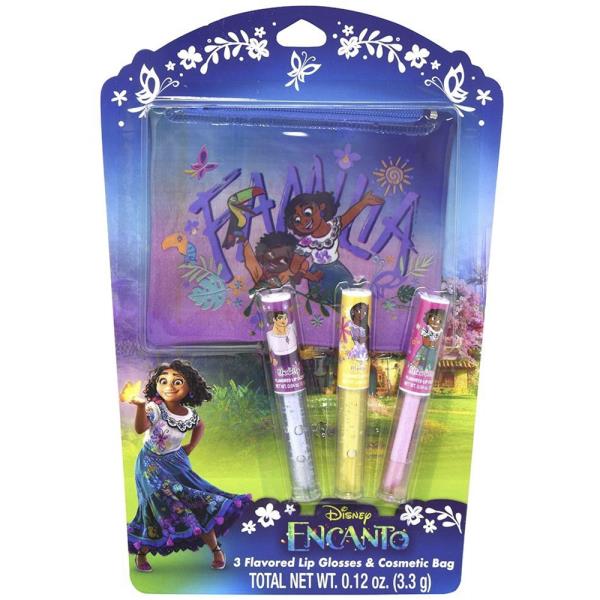 ENCANTO 3PC FLAVORED LIP GLOSS W COSMETIC BAG
