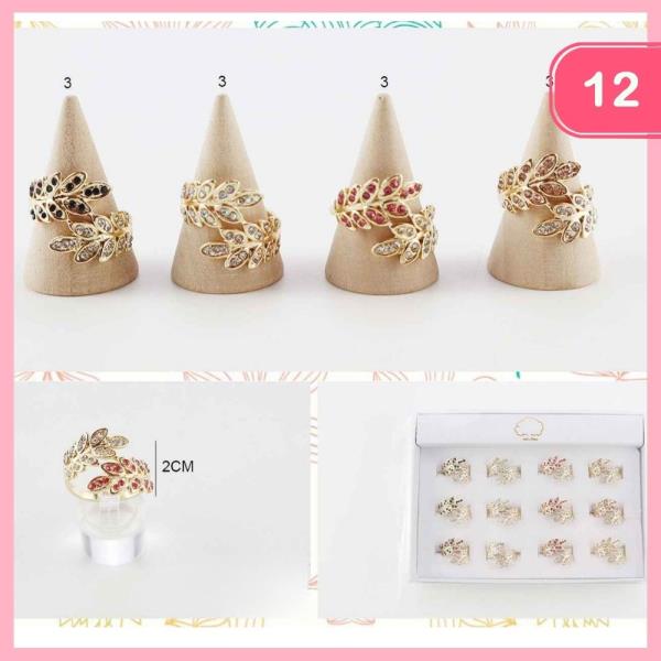 RHINESTONE LEAF WRAP RING (12 UNITS)