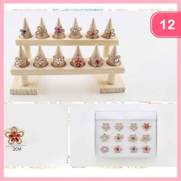 RHINESTONE FLOWER RING (12 UNITS)