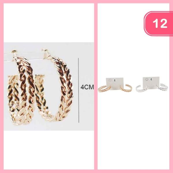 TWISTED LAYERED CHAIN HOOP EARRING (12 UNITS)