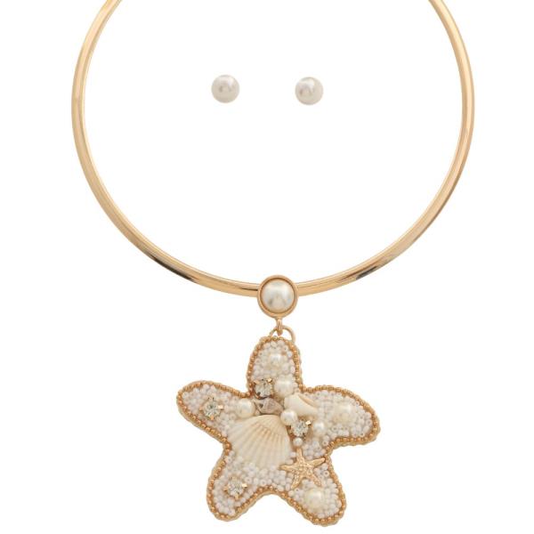 STARFISH BEADED PENDANT METAL NECKLACE