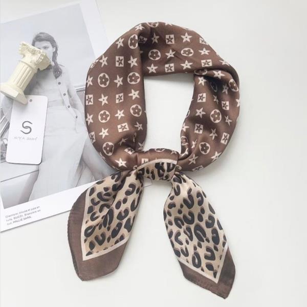 LEOPARD FLOWER SILKY BANDANA SQUARE NECK SCARF