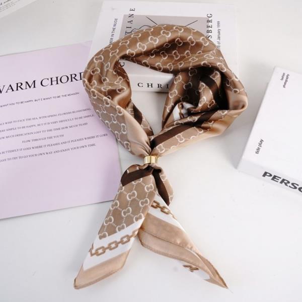 MONOGRAM PATTERN SILKY BANDANA SQUARE NECK SCARF