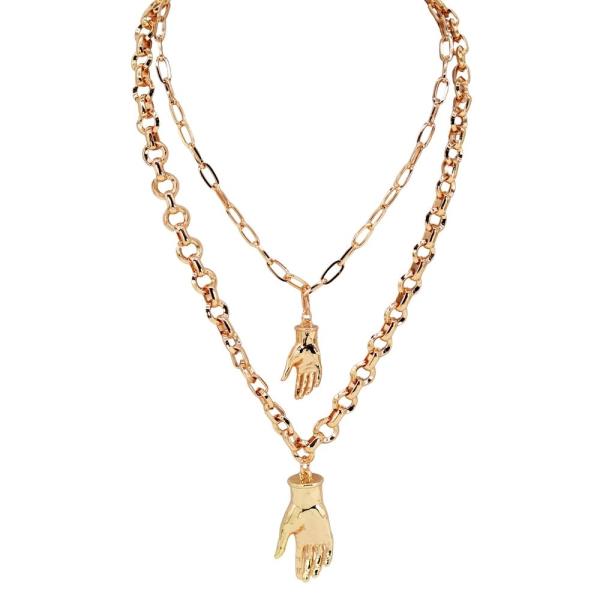 DOUBLE CHAIN HAND PENDANT LONG NECKLACE
