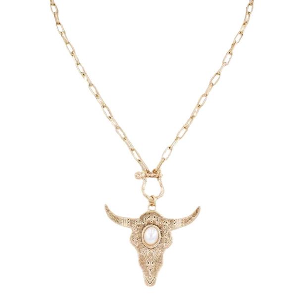 WESTERN METAL HORN SHAPE PENDANT NECKLACE