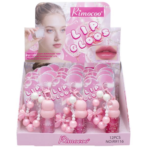 MOISTURIZING LIP GLOSS KEYCHAIN W RIBBON BEAD STRAP (12 UNITS)