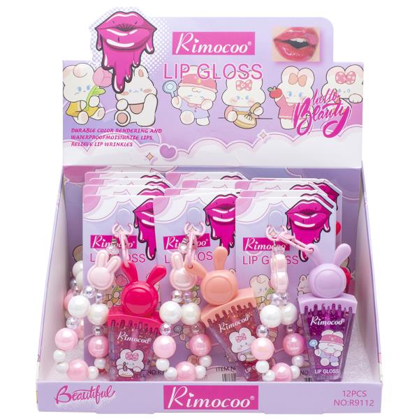 CUTE BUNNY LIP GLOSS KEYCHAIN W BEAD STRAP (12 UNITS)