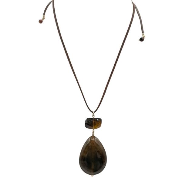 BROWN ADJUSTABLE DROP PENDANT NECKLACE