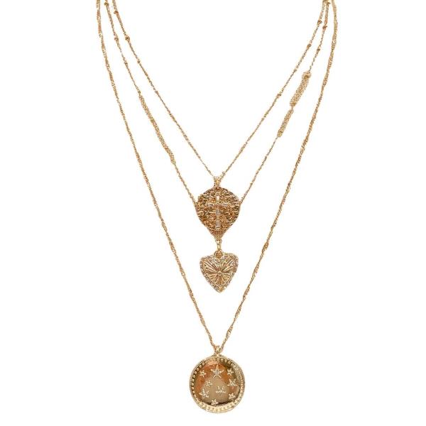 GOLD 3 LAYER CHARM NECKLACE