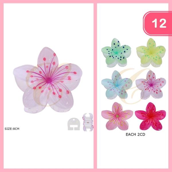 MULTI COLOR PLUMERIA HAIR CLAW CLIP (12 UNITS)