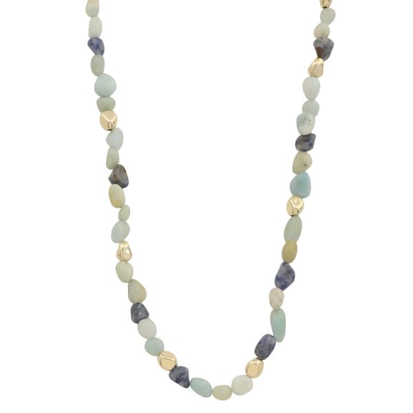 COLOR STONE METAL BEAD NECKLACE