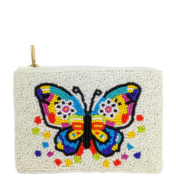 SEED BEAD BUTTERFLY COIN PURSE POUCH BAG