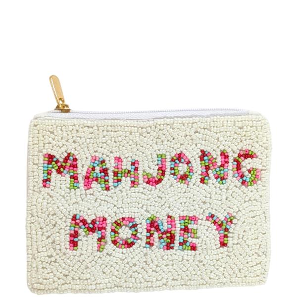 SEED BEAD MAHJONG MONEY COIN PURSE POUCH BAG