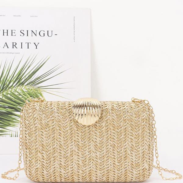 WOVEN CLUTCH BAG W SHELL ACCENT