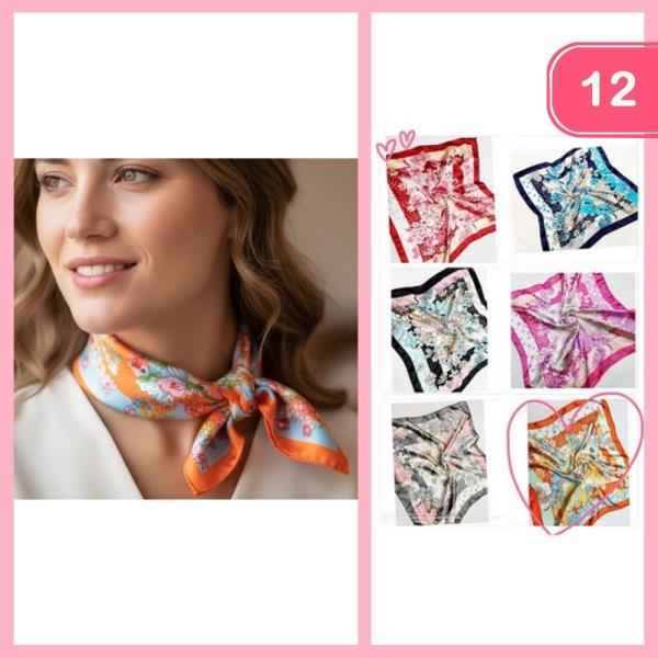 SILK LIKE FLOWER PATTERN SCARF (12 UNITS)