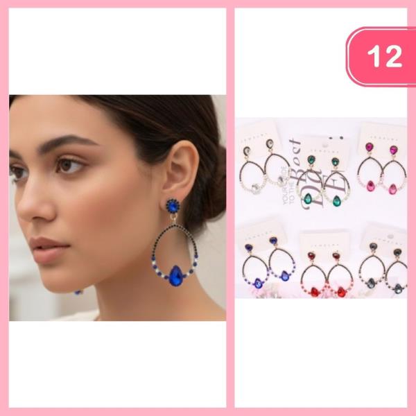 RHINESTONE ROUND DANGLE EARRING (12 UNITS)