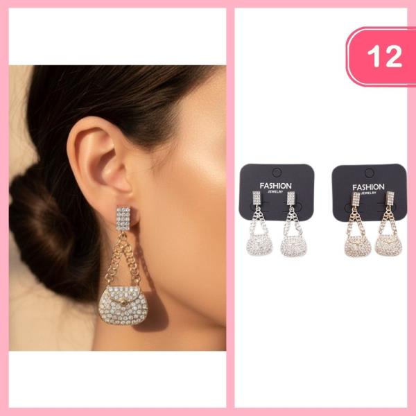 RHINESTONE PURSE DANGLE EARRING (12 UNITS)