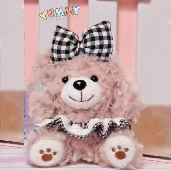 TEDDY BEAR WITH CHECKERED BOW DRESS PURSE CHARM KEYCHAIN