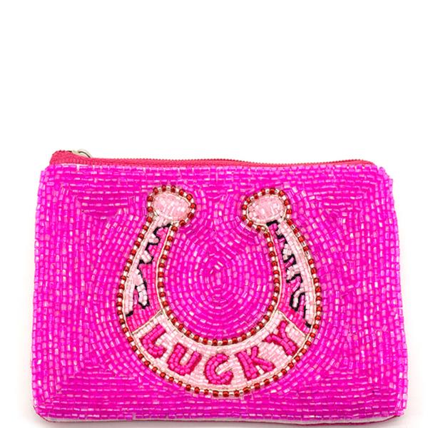 SEED BEAD WESTERN LUCKY HORSESHOE ICON COIN PURSE BAG