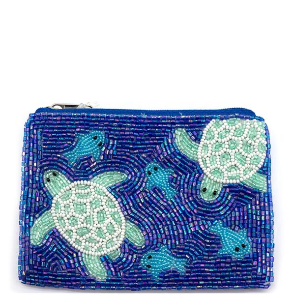 SEED BEAD SEA TURTLE OCEAN THEME COIN PURSE BAG
