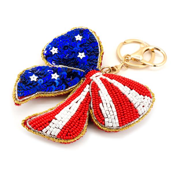 BEADED USA BOW CHARM BAG CHARM KEYCHAIN