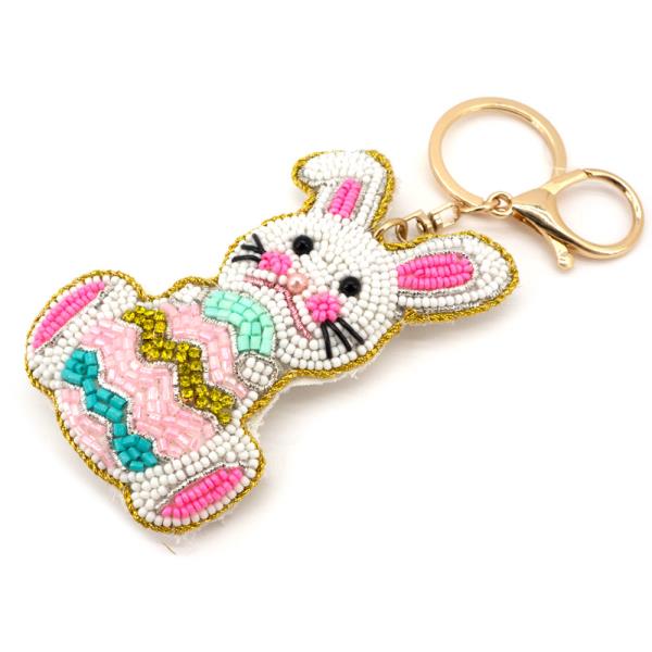 BEADED EASTER BUNNY EGG CHARM BAG CHARM KEYCHAIN
