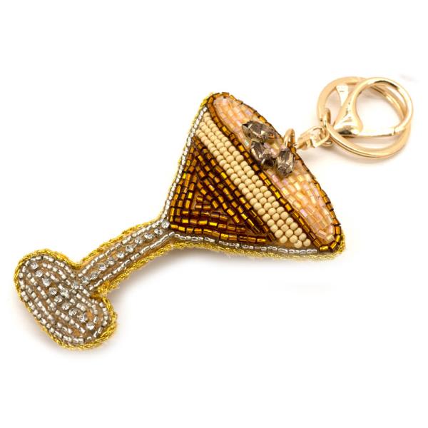 BEADED MARTINI GLASS CHARM BAG CHARM KEYCHAIN