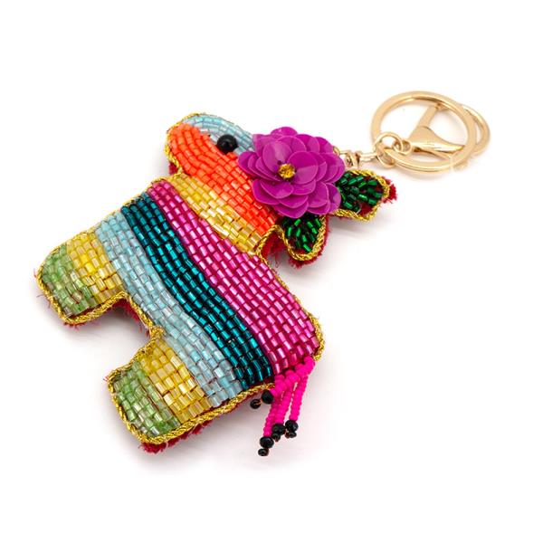 BEADED PINATA FLOWER CHARM BAG CHARM KEYCHAIN