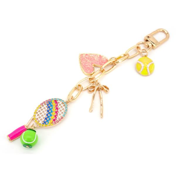 TENNIS RACKET BALL HEART CHARM BAG CHARM KEYCHAIN