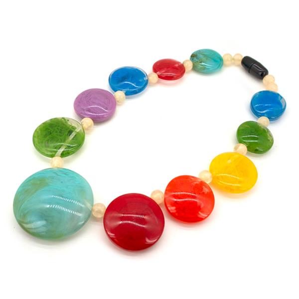 RESIN MULTICOLOR DISC BEAD NECKLACE