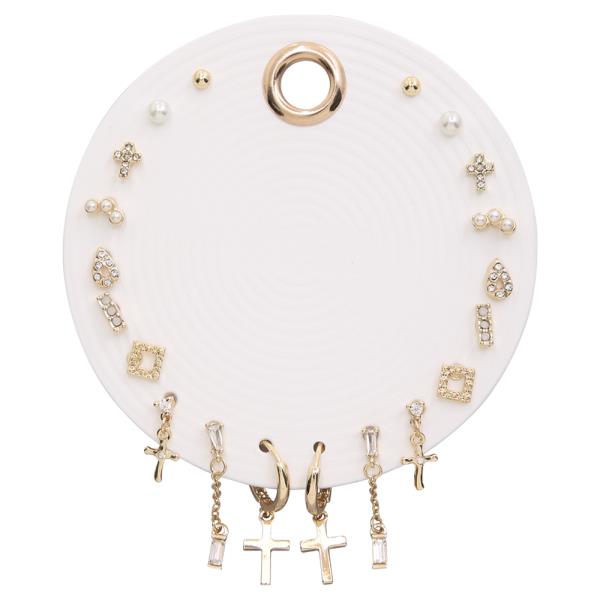 CROSS METAL RHINESTONE PEARL MIX ASSORTED EARRING SET