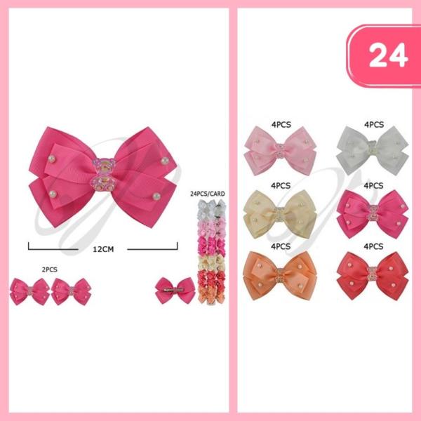 RIBBON PEARL BEAR CHARM HAIR BOW (12 UNITS)