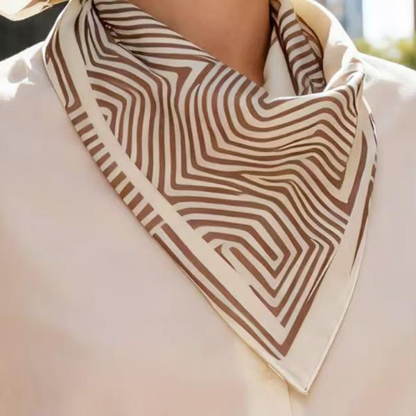 STRIPED SILK LIKE SILKY BANDANA SQUARE NECK SCARF