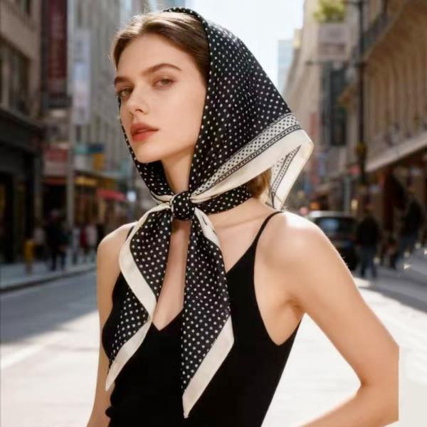 POLKA DOT SILKY BANDANA SQUARE NECK SCARF