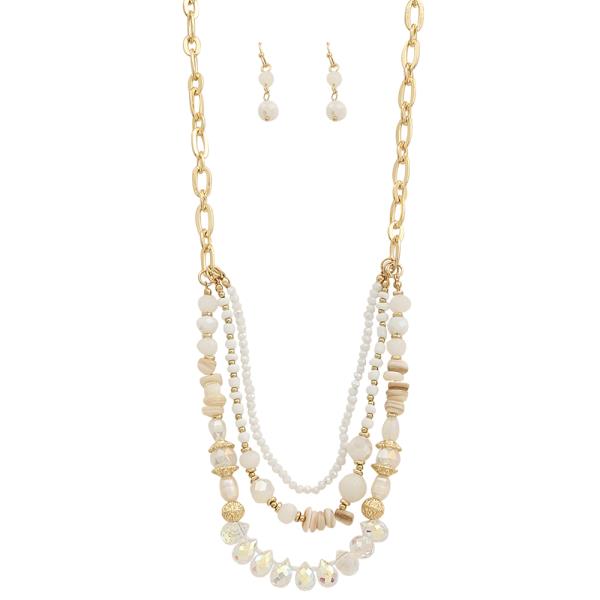 LAYER BEADED CHAIN NECKLACE EARRING SET