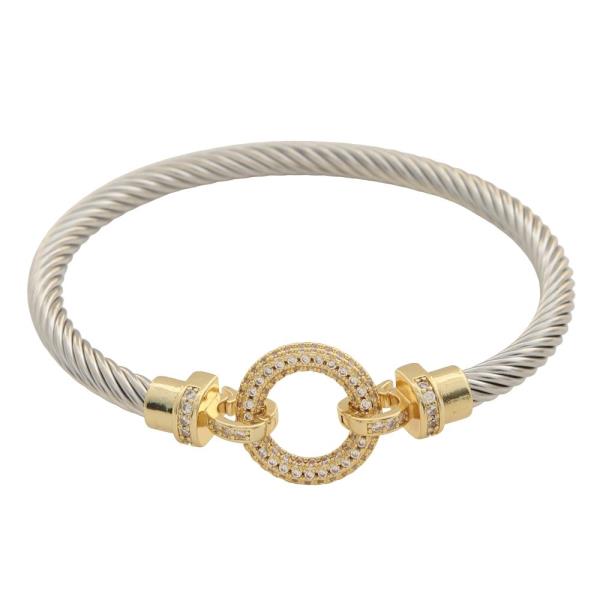 TWO TONE TWIST CABLE CIRCLE CLASP BANGLE BRACELET