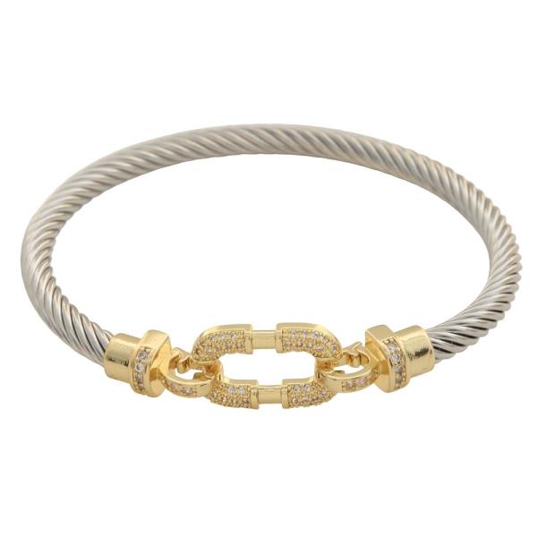 TWO TONE TWIST CABLE LINK CLASP BANGLE BRACELET