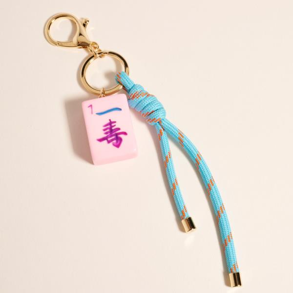 DROP PINK MAHJONG WITH TQ CORD KEY SINGLE KEYCHAIN