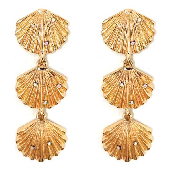 SHELL SHAPE WITH  STONE DANGLE EARRINGS